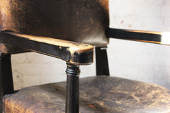 A Good Victorian Aesthetic Movement Ebonised & Leather Upholstered Armchair c.1880