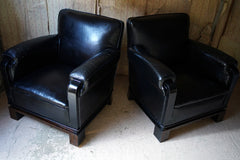 A Good Pair of French Art Deco Period Leather Club Armchairs c.1930