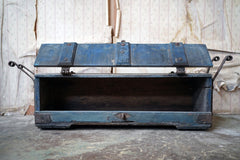 A 19thC Military Issue Blue Painted Pine & Wrought Iron Travelling Trunk