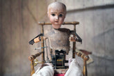 A French Bisque Musical Automaton by Roullet et Decamps; 'Bebe Tricoteur' c.1885-90