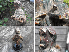A Fine 17thC Wooden Carved & Polychromed Priest Figurine & Frog on Stand
