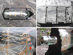 A Fine 19thC Folk Art Three Masted Ship in Bottle on Stand; 'Lizzie'