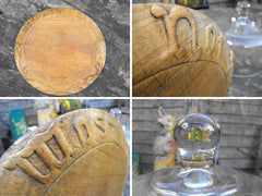 A Good 19thC Sycamore Carved Bread Board with Motto 'Waste Not' & Associated Glass Dome Cover