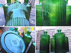 A Good Quintet of Late 19thC Fluted Green Glass Apothecary Bottles