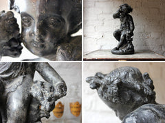 A Beautiful George III Period Lead Garden Ornament Cast as a Bacchanalian Putto