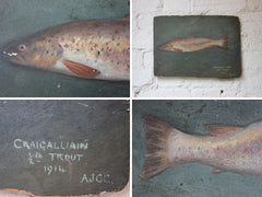 A Charming c.1914 Naive English School Oil on Board; Craigalliain Half Pound Trout