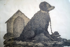 A 19thC Cut-Out Pencil & Ink Study of an Irish Water Dog; 'Sweep'
