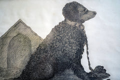 A 19thC Cut-Out Pencil & Ink Study of an Irish Water Dog; 'Sweep'