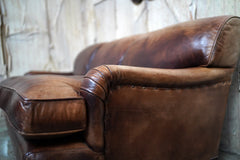 A Good Late 20thC Tan Leather Upholstered Sofa in the Manner of Howard & Sons