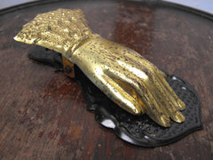 A Delightful Victorian Gilt Brass Letter Clip in the Form of a Ladies' Hand & Cuff