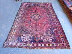 A Beautifully Worn Semi Old Persian Shiraz Rug 242cm x 140cm
