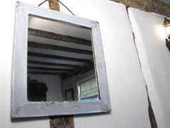 A Delightful Painted 1930s Oak Mirror With Reeded Frame & Original Plate