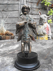 A Fine 17thC Wooden Carved & Polychromed Priest Figurine & Frog on Stand
