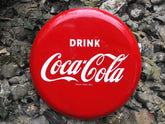 A Desirable Mid 20thC Vintage Coca-Cola Enamel Circular 'Button' Advertising Sign; 'Drink Coca-Cola'