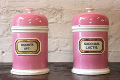 A Fabulous Pair of 19thC Porcelain LUG Apothecary Jars for Lactose Sugar & Arrowroot by the York Glass Company