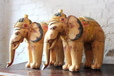 A Decorative Pair of Large Polychrome Carved Vintage Wooden Indian Elephants