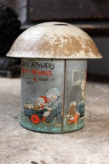 A Charming c.1934 Crawford & Sons Ltd Tin Biscuit Barrel Money Box; 'Fairy House' by Mabel Lucie Attwell