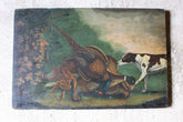 A Charming c.1850 English Provincial School Oil on Panel; 'A Dog With The Days Bag'