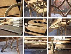 A Good Set of Cast-Iron & Pine Shop Display Metamorphic Table Shelves