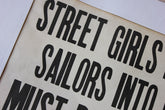 A Framed Printed Notice for The Palace Hotel, Virginia USA; Street Girls & Sailors c.1935-45