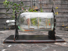 A Fine 19thC Folk Art Three Masted Ship in Bottle on Stand; 'Lizzie'