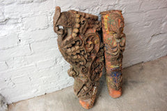 A Colourful Pair of c.1900 Polychrome Carved Wooden Indian Architectural Supports