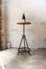 A Good Adjustable Mid 20thC Cast Iron & Pine Industrial Stool / Side Table