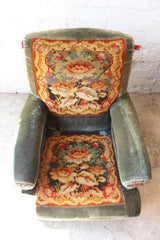 A Comfortable Early 20thC Carpet Upholstered Armchair