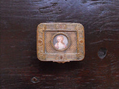 A 19thC Continental Brass Ring Box, the Lid with an Attractive Inset Portrait Miniature Signed 'Perin'