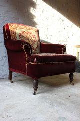 A Comfy Late 19thC Carpet Moquette Upholstered Armchair