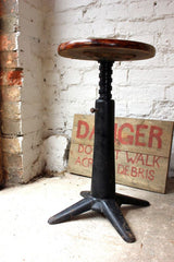 A Good Adjustable Singer c.1930 Cast Iron & Pine Machinists Stool