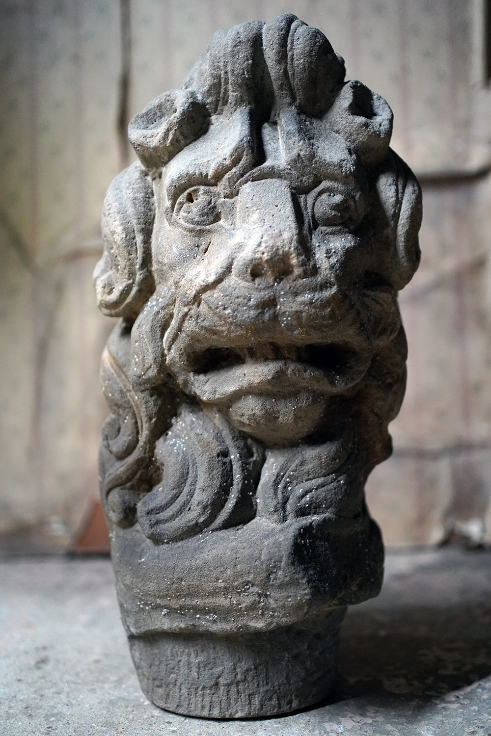 A 17thC Monastic Flemish Limestone Fragmental Head of a Lion c.1600-50