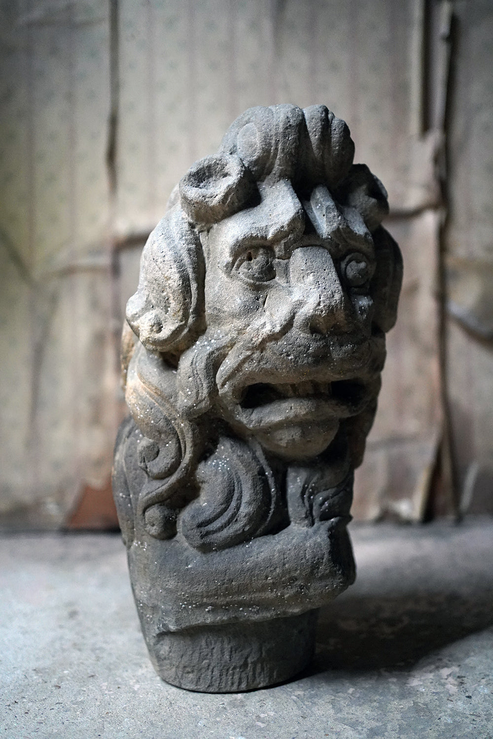 A 17thC Monastic Flemish Limestone Fragmental Head of a Lion c.1600-50