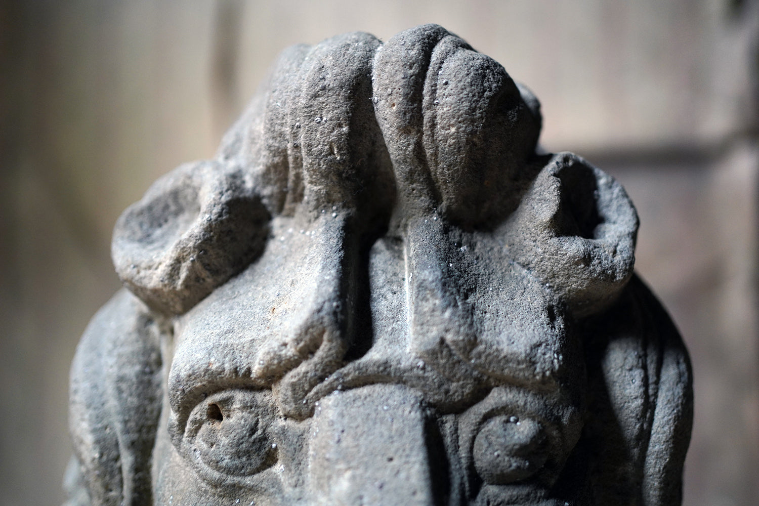 A 17thC Monastic Flemish Limestone Fragmental Head of a Lion c.1600-50