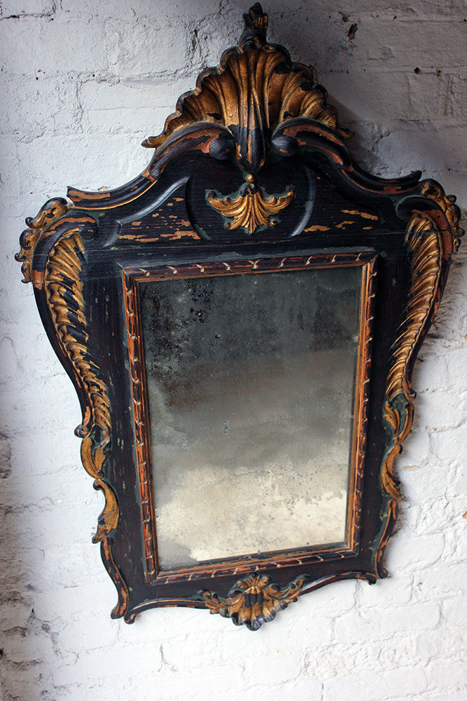 A Decorative 18thC Painted & Carved Oak Wall Mirror c.1790