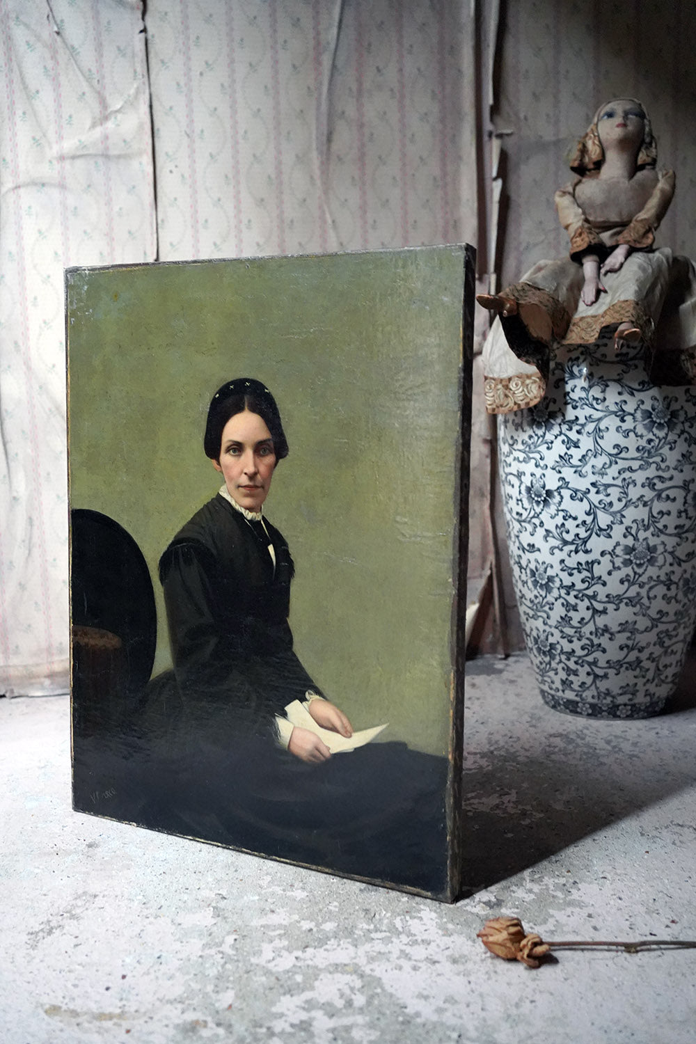 A 19thC Continental School Oil on Canvas Portrait of a Lady c.1860-70