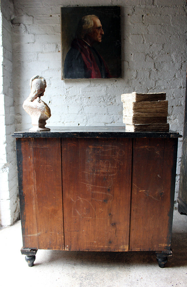 A Beautiful Late 19thC Black Japanned & Chinoiserie Decorated Chest of Drawers