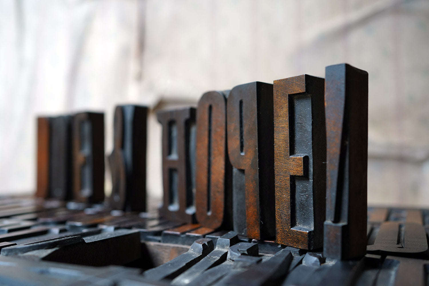 A 19thC Alphabet Tray of Wooden Letterpress Printing Blocks c.1895