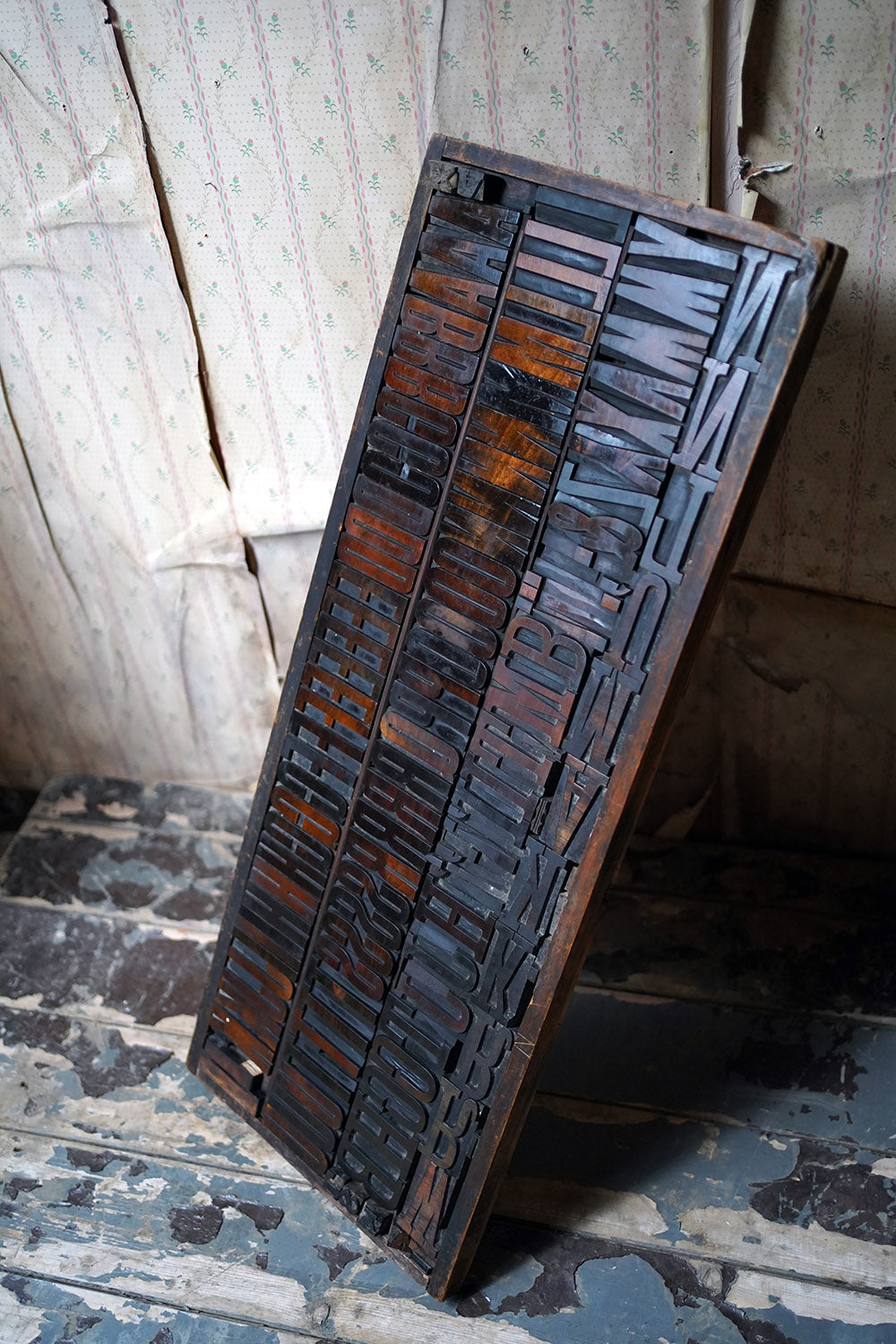 A 19thC Alphabet Tray of Wooden Letterpress Printing Blocks c.1895