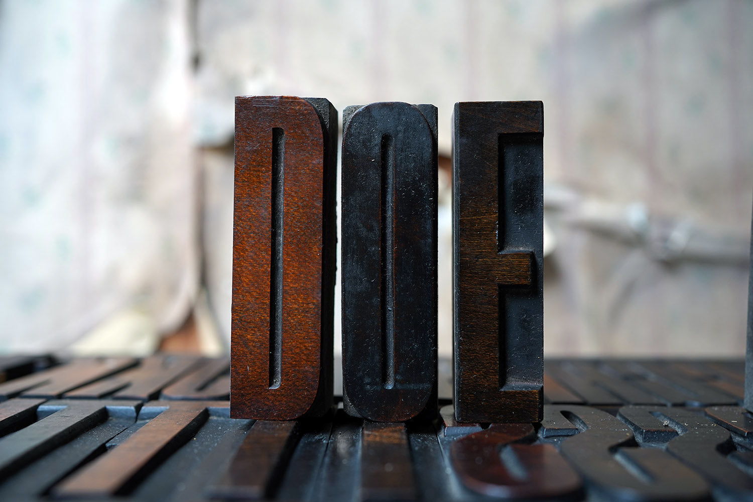 A 19thC Alphabet Tray of Wooden Letterpress Printing Blocks c.1895