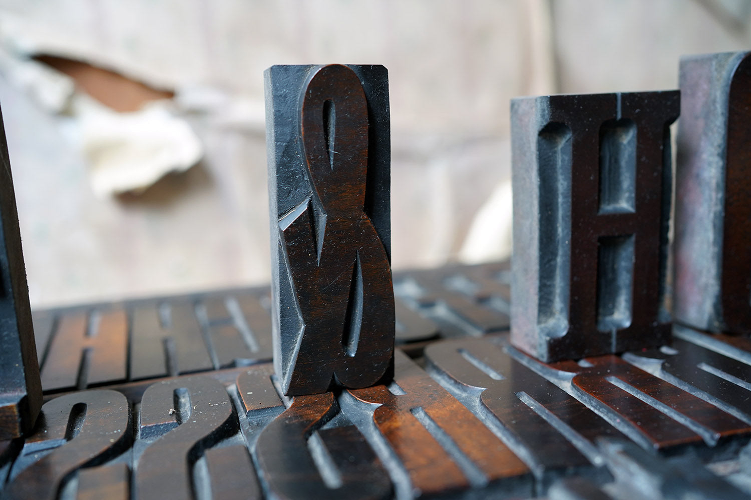 A 19thC Alphabet Tray of Wooden Letterpress Printing Blocks c.1895