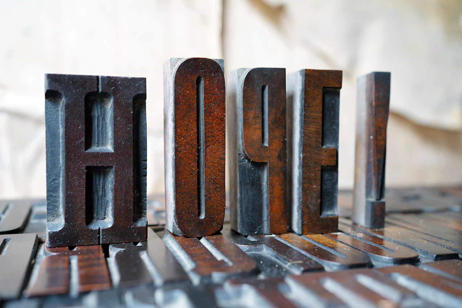 A 19thC Alphabet Tray of Wooden Letterpress Printing Blocks c.1895