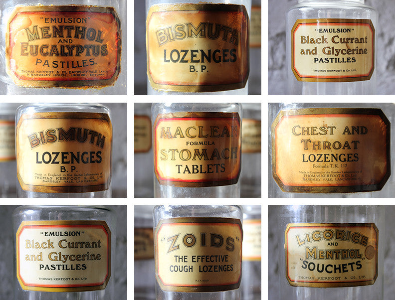 A Fantastic Group of Nine Early 20thC Clear Glass Chemist's Jars