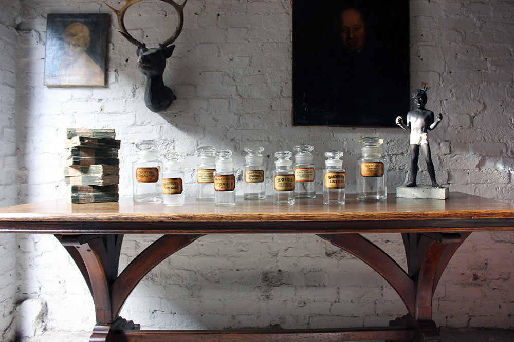 A Fantastic Group of Nine Early 20thC Clear Glass Chemist's Jars