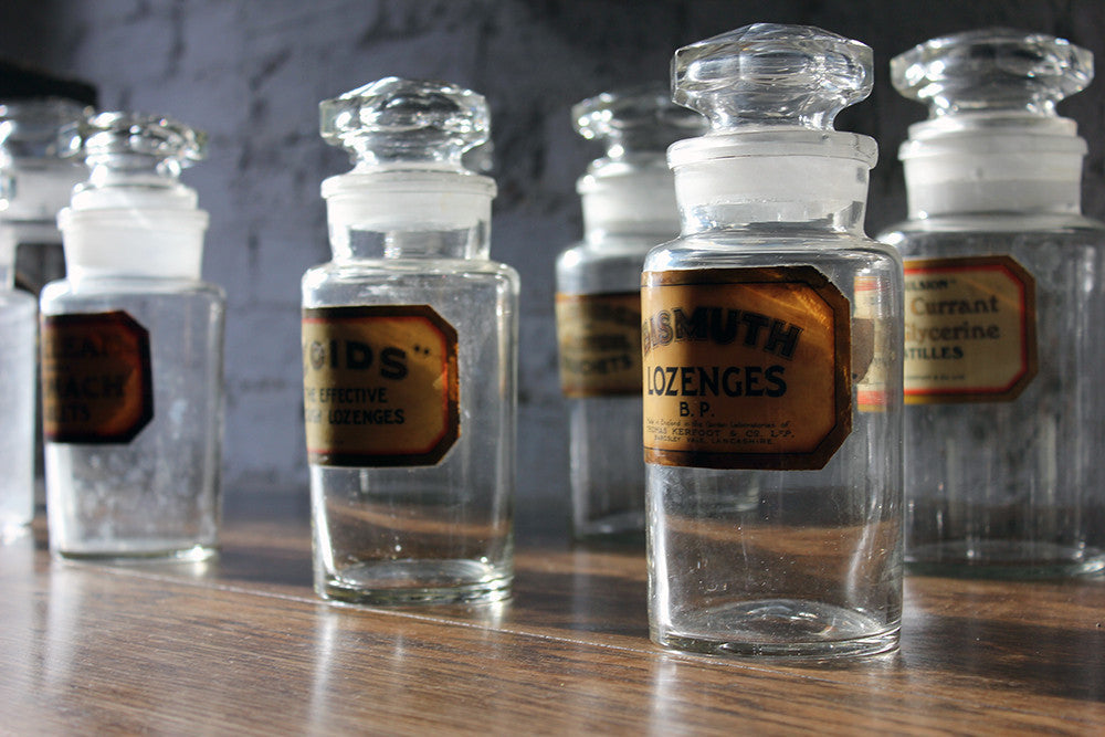 A Fantastic Group of Nine Early 20thC Clear Glass Chemist's Jars