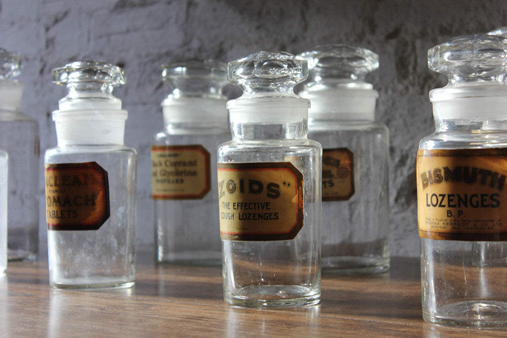 A Fantastic Group of Nine Early 20thC Clear Glass Chemist's Jars