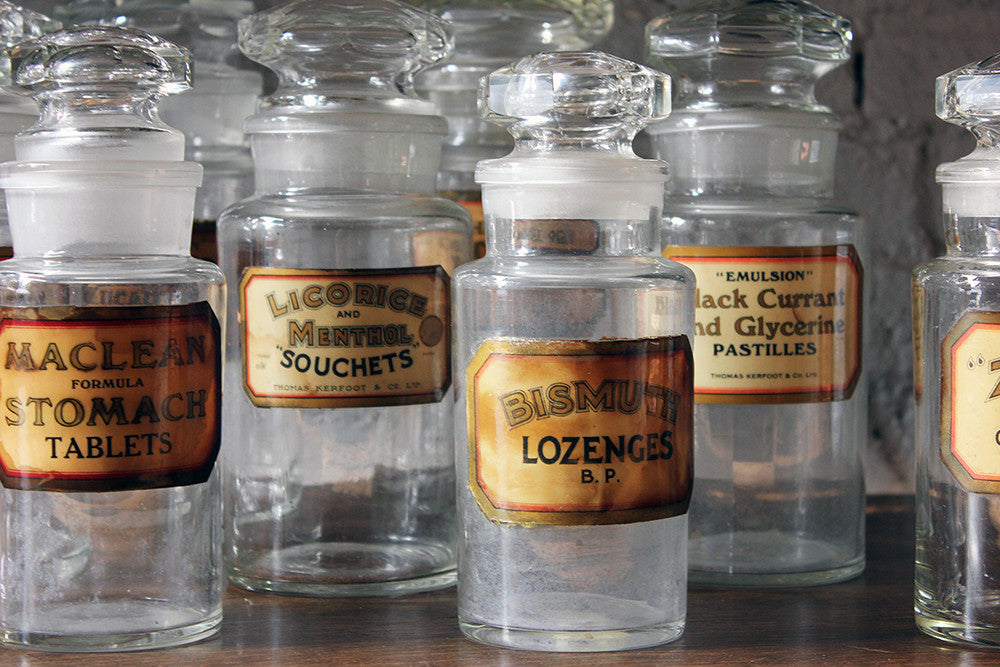 A Fantastic Group of Nine Early 20thC Clear Glass Chemist's Jars