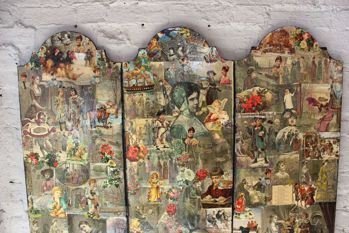 A Fabulous c.1950s Vintage Decoupage 'Scrap' Three-Fold Screen