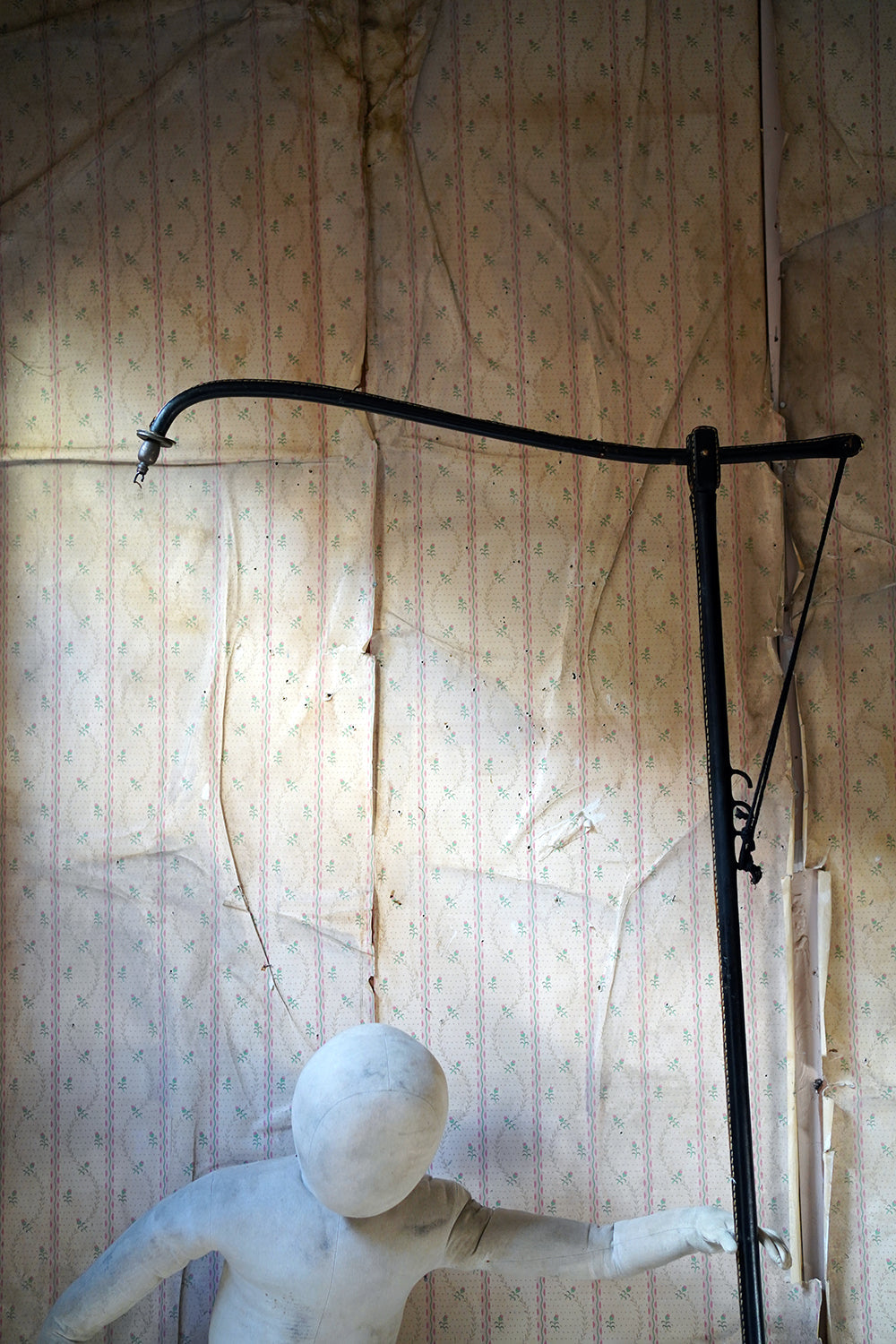A French Stitched Black Leather Cantilever Adjustable Floor Lamp by Jacques Adnet c.1950