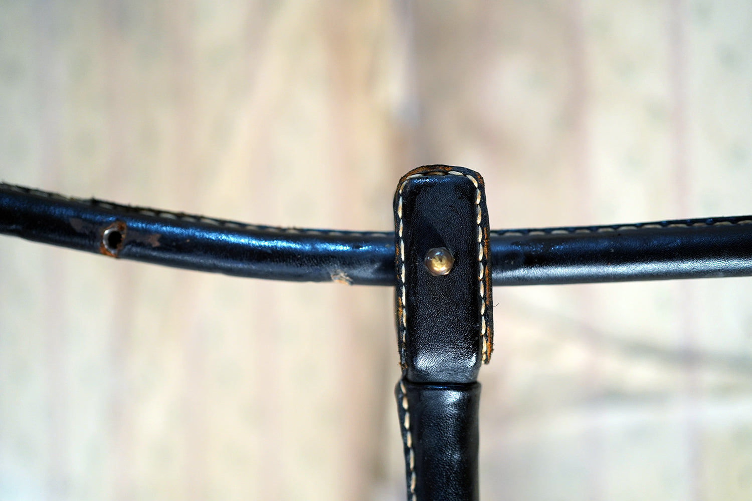 A French Stitched Black Leather Cantilever Adjustable Floor Lamp by Jacques Adnet c.1950